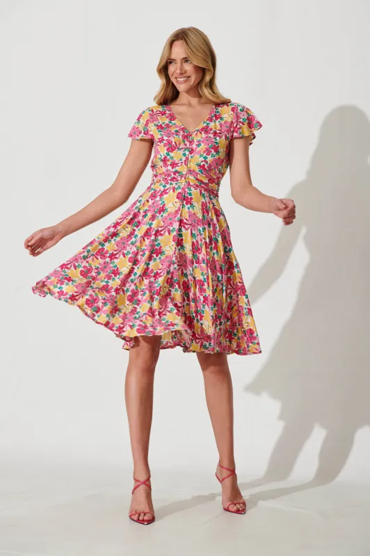 Grazie Dress In Pink With Yellow Floral sold by St Frock