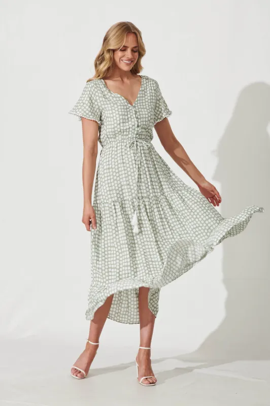 Yara Maxi Dress In Green With White Polka Dot sold by St Frock