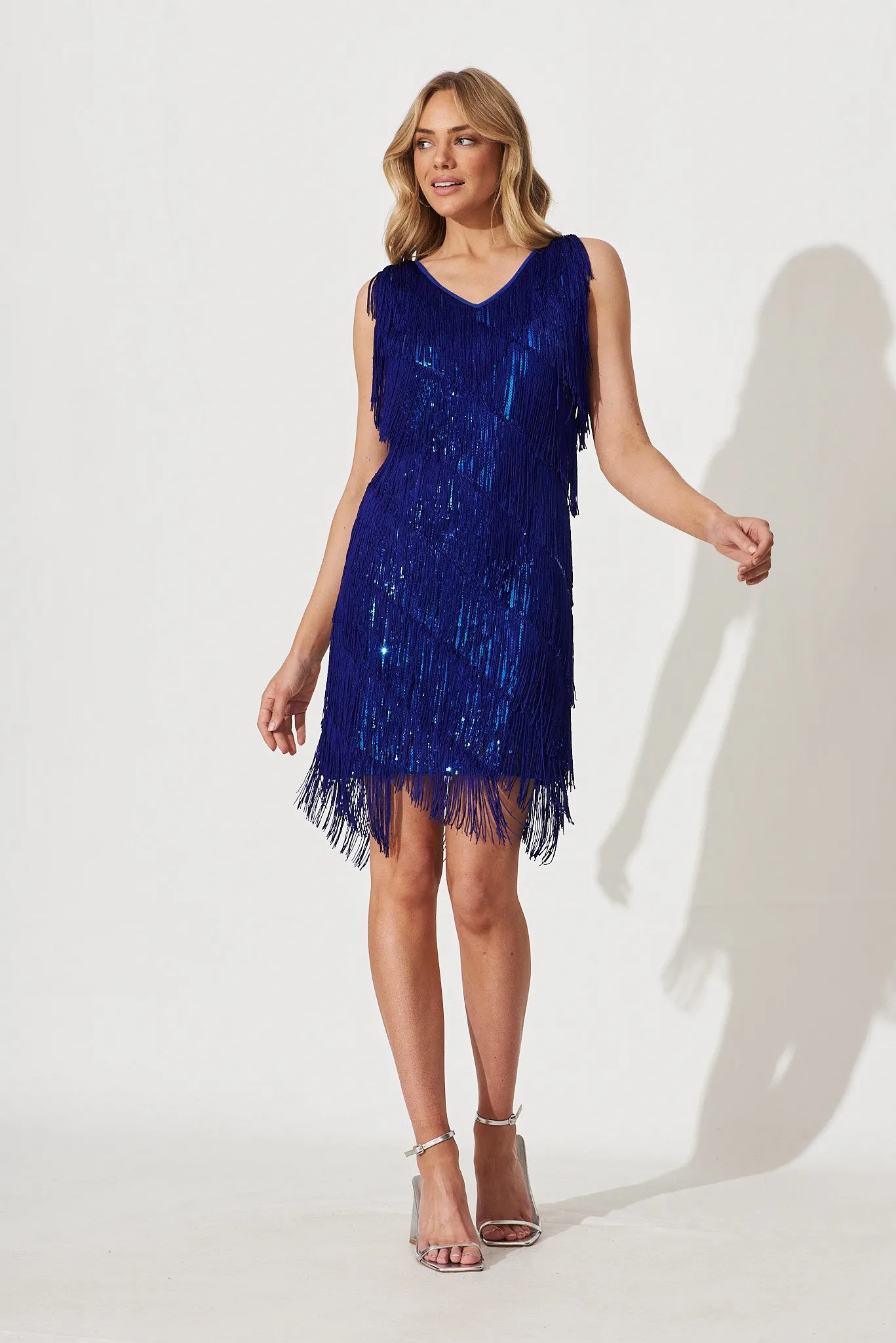Jovie Dress In Cobalt Blue Fringe Sequin sold by St Frock product image thumbnail 5