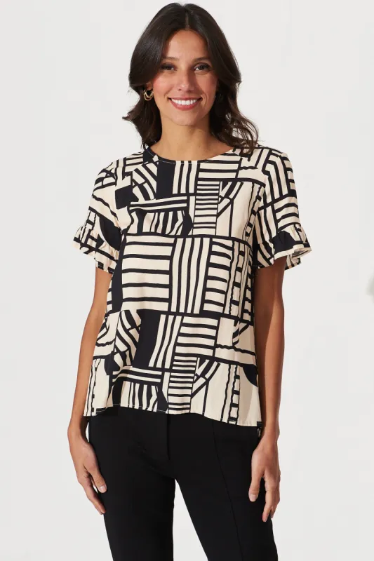 Elle Top In Cream And Black Geometric Print sold by St Frock