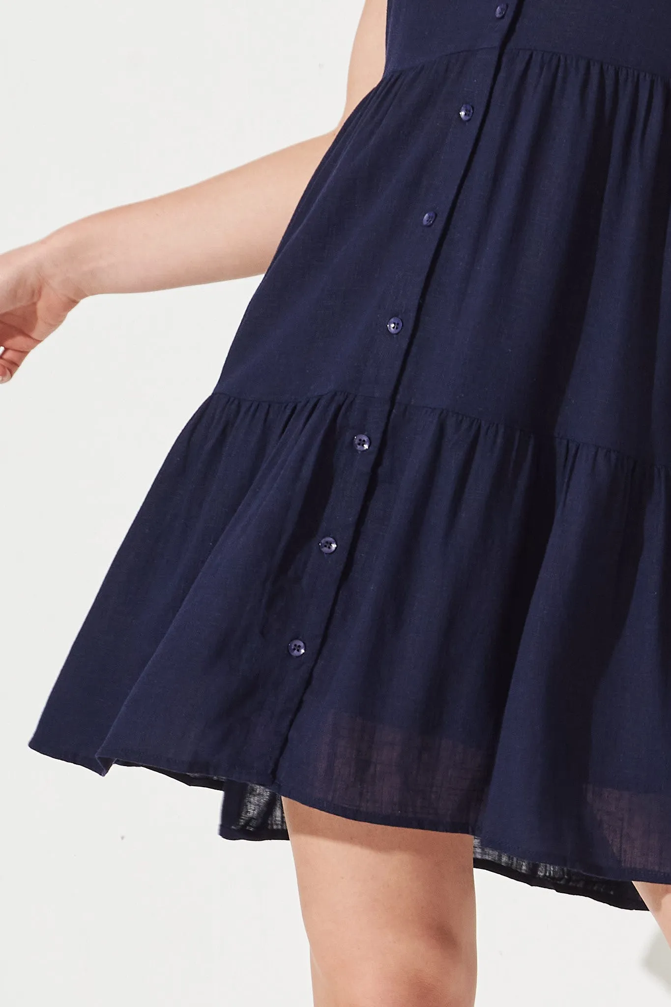 Adeline Shirt Dress In Navy Linen Blend sold by St Frock product image thumbnail 5