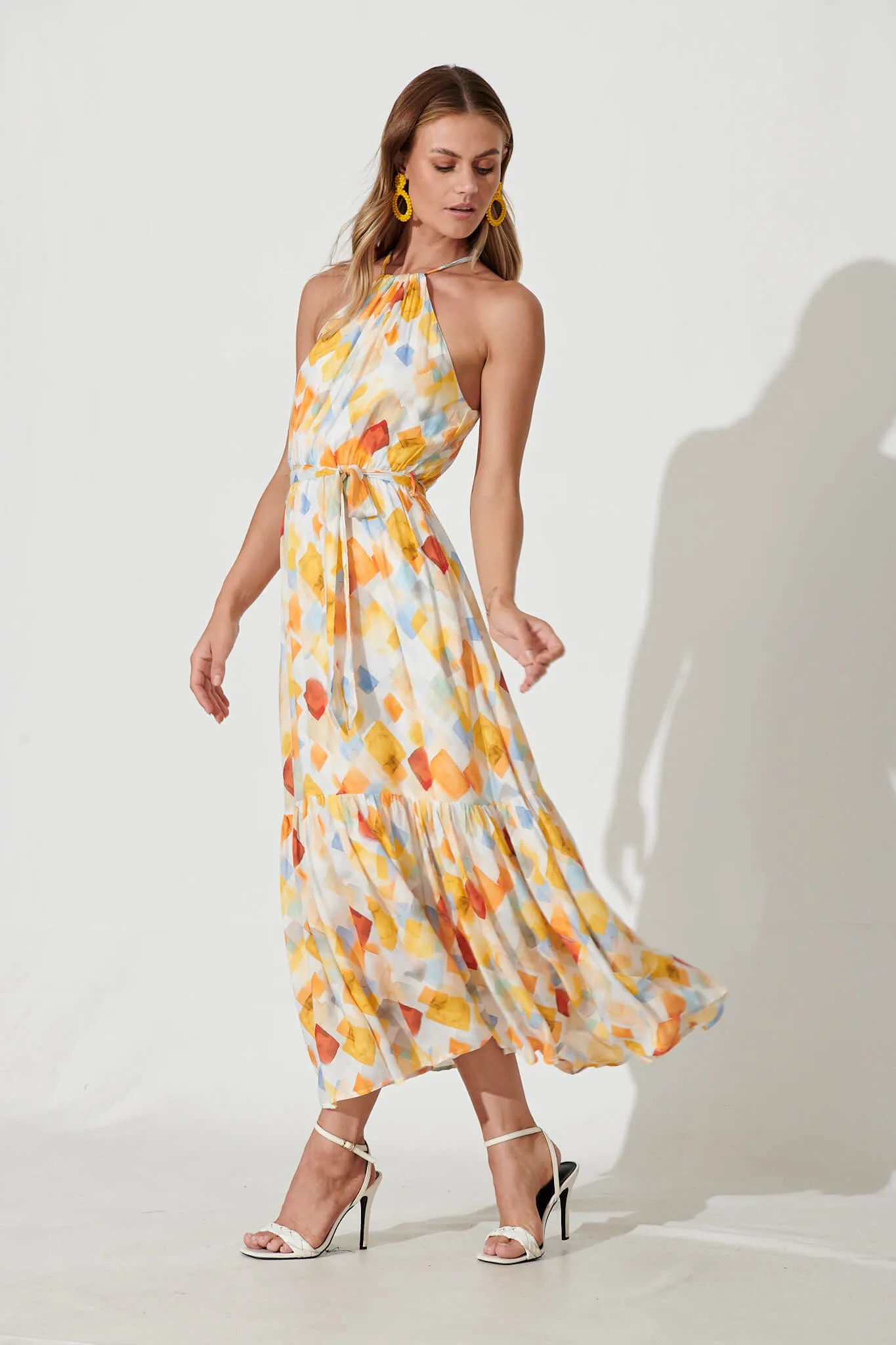 Aleta Maxi Dress In Orange Multi Diamond Print sold by St Frock product image thumbnail 3