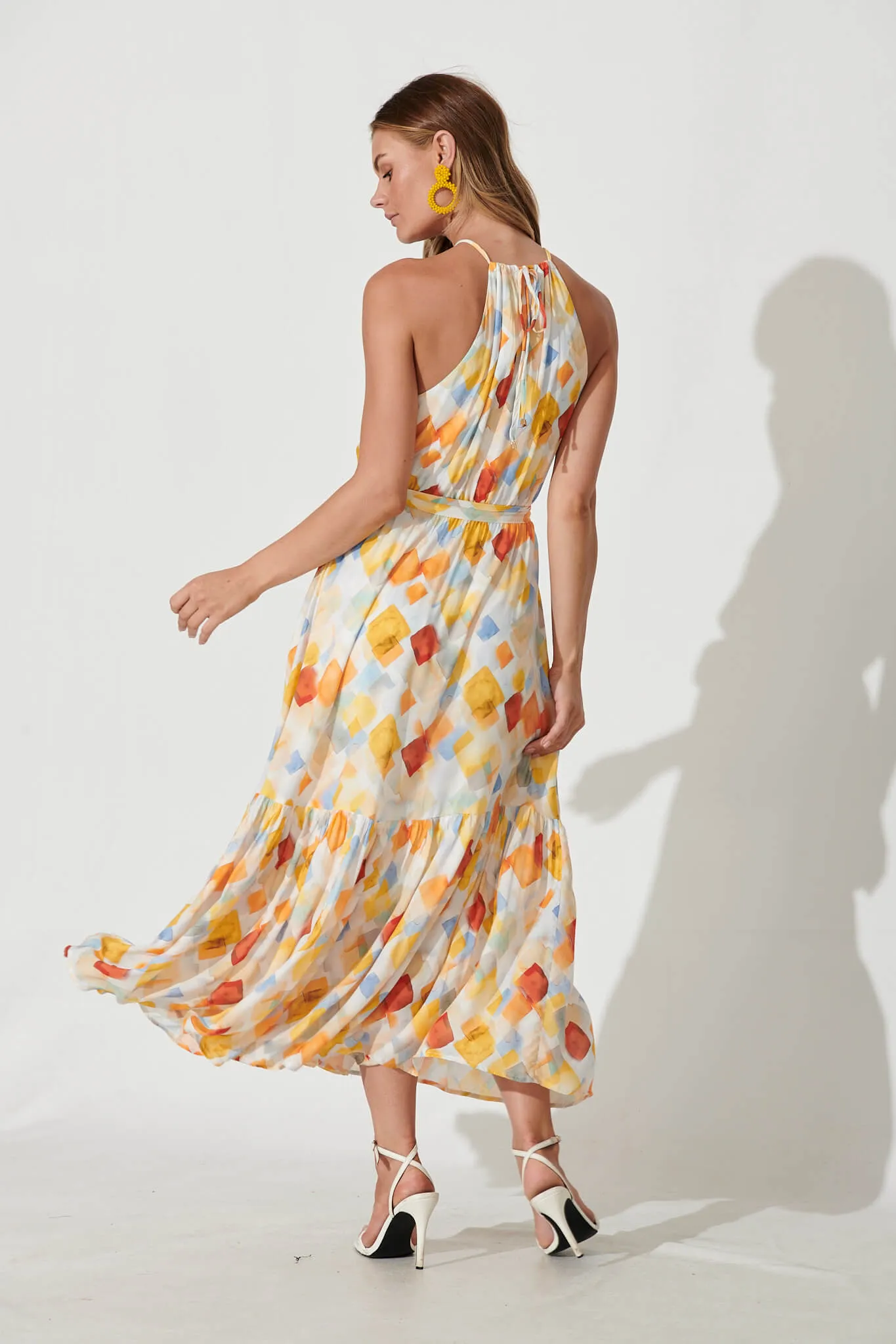Aleta Maxi Dress In Orange Multi Diamond Print sold by St Frock product image thumbnail 4