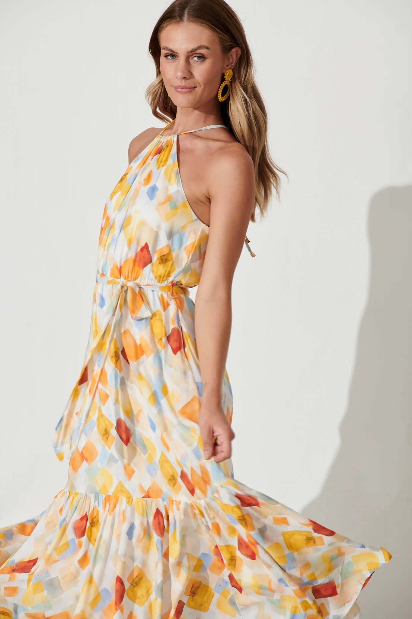 Aleta Maxi Dress In Orange Multi Diamond Print sold by St Frock product image thumbnail 5