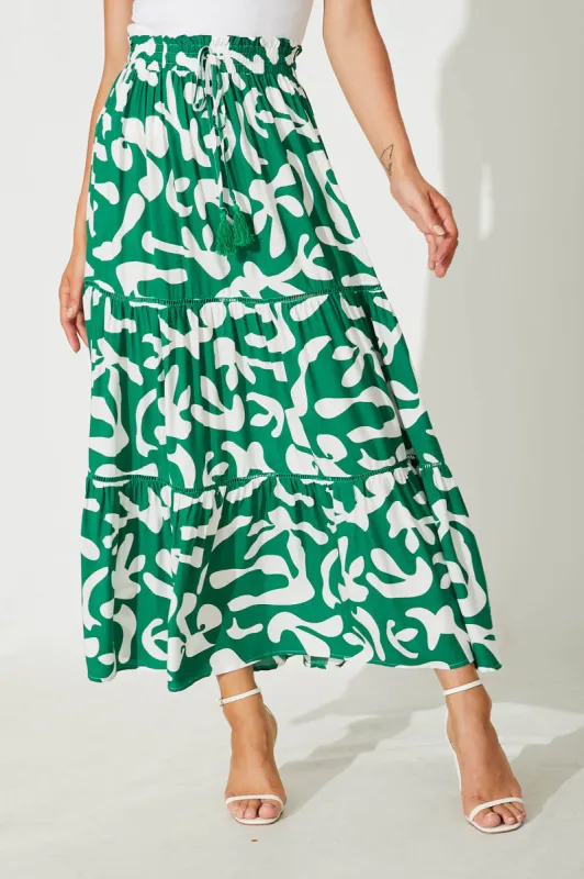 Freedom Maxi Skirt In Green With White Print sold by St Frock