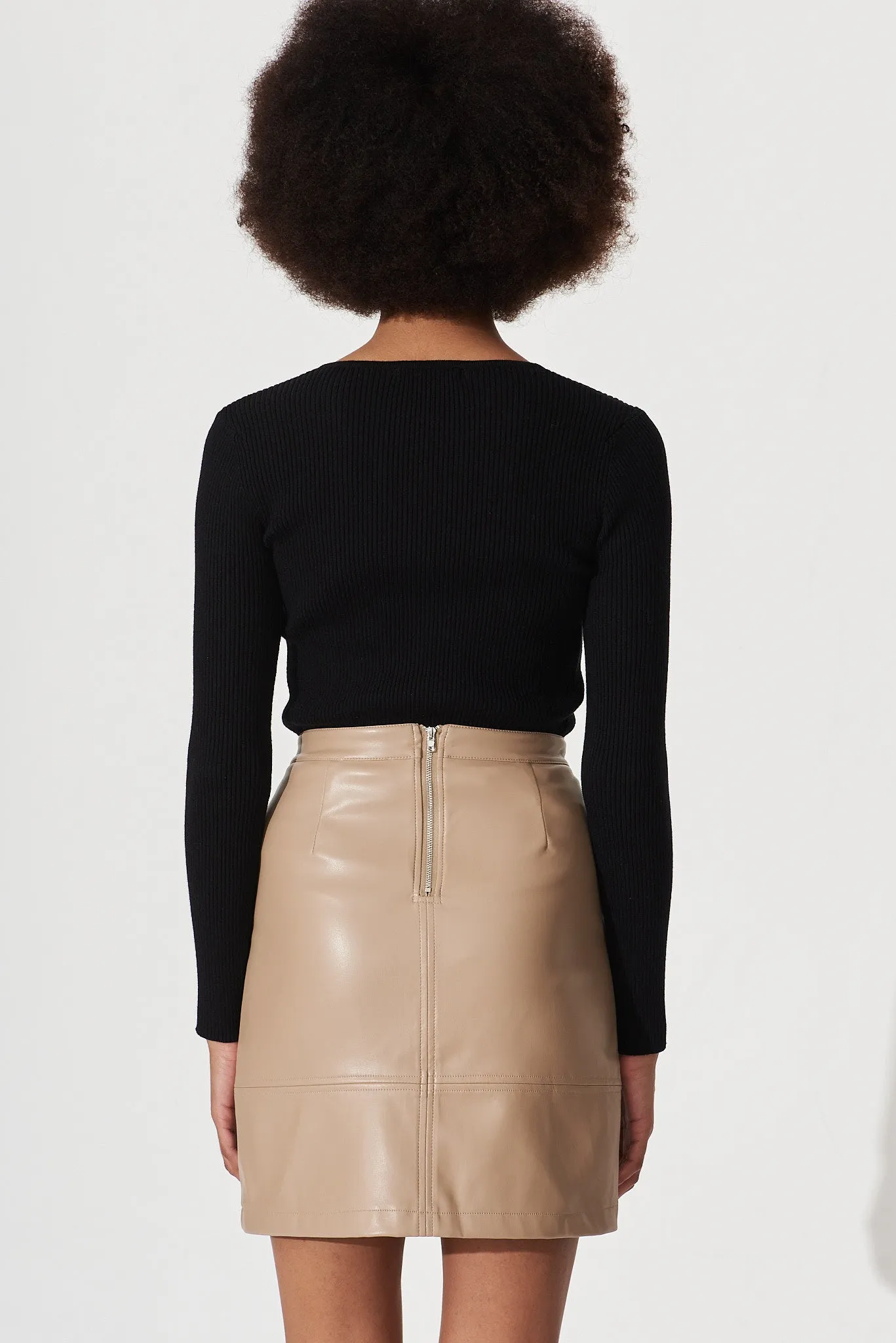 Teytey Leatherette Skirt In Taupe sold by St Frock product image thumbnail 4