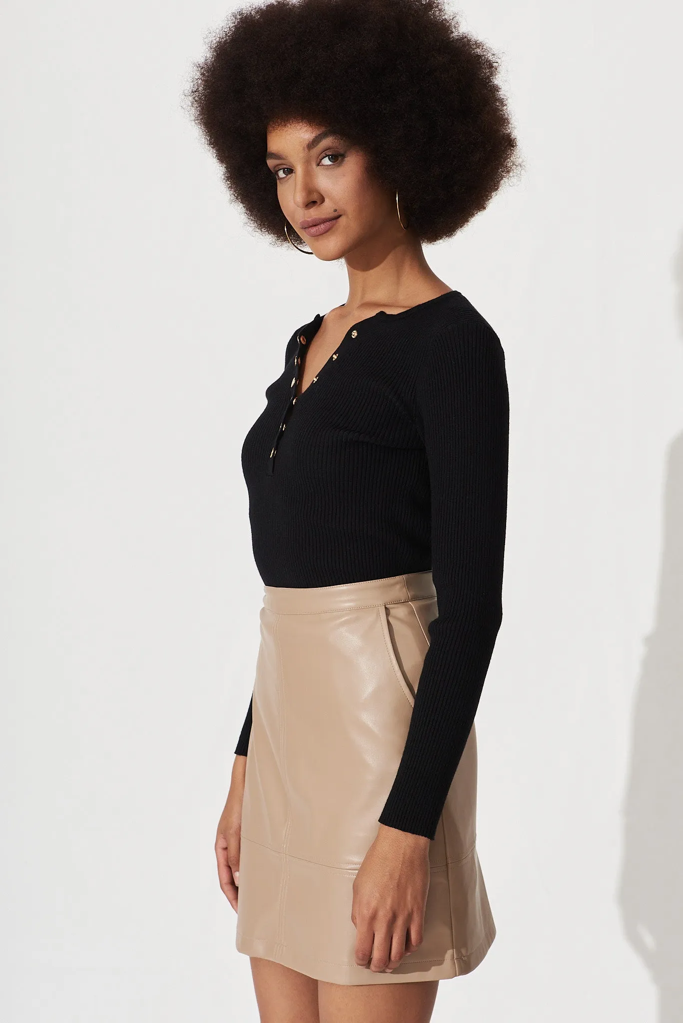 Teytey Leatherette Skirt In Taupe sold by St Frock product image thumbnail 3