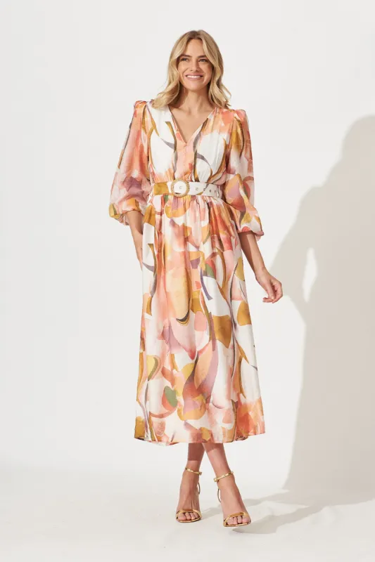 Adrini Maxi Dress In White With Multi Floral sold by St Frock