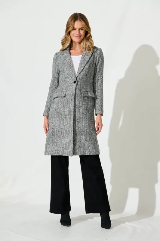 Mattie Coat In Black And White Tweed sold by St Frock