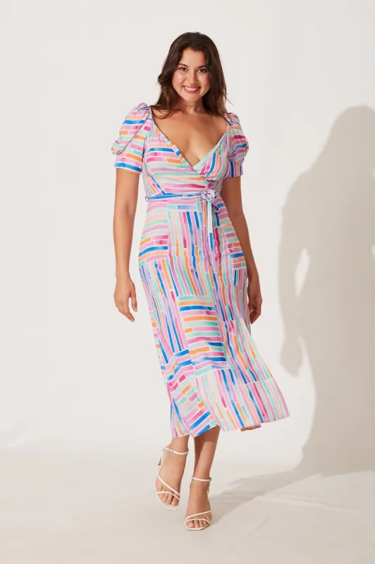 Cyprus Midi Dress In Multi Stripe Print sold by St Frock