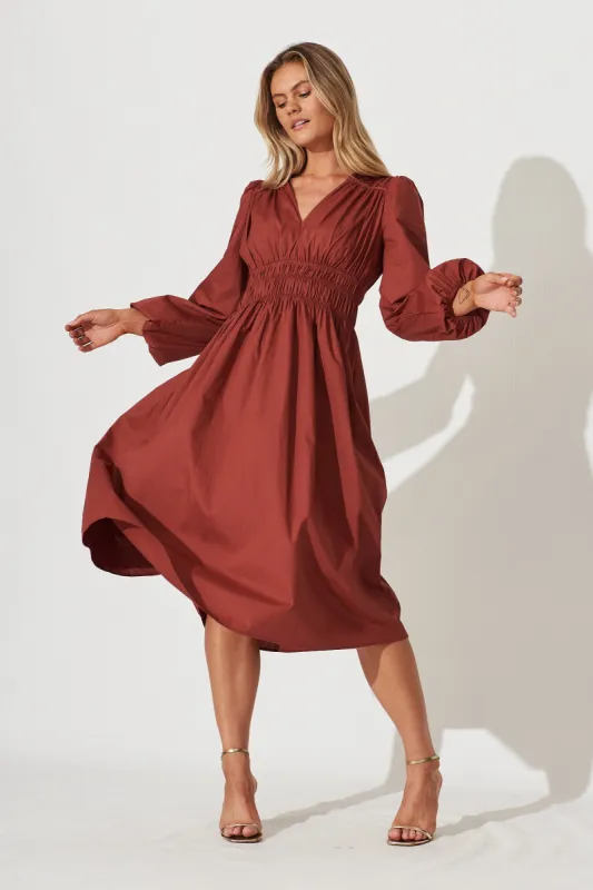 Cammeray Midi Dress In Rust Cotton sold by St Frock
