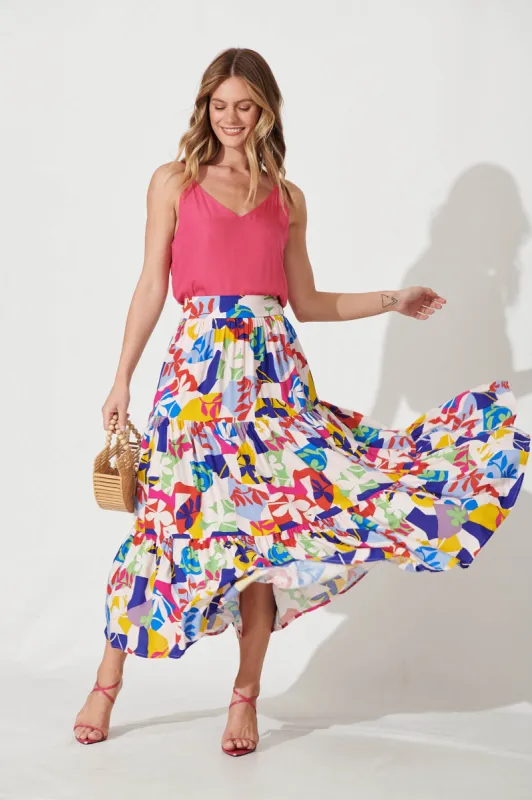 Wanderlust Maxi Skirt In Bright Multi Leaf Print sold by St Frock