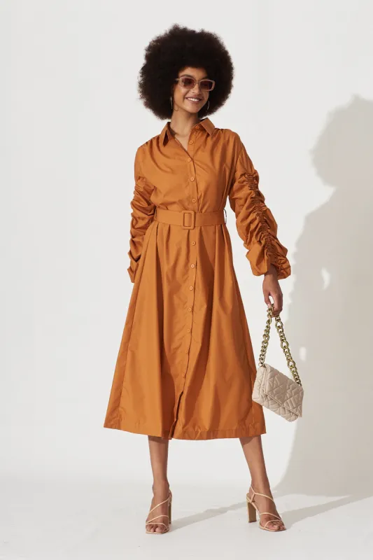 Sevigny Midi Shirt Dress In Okra Cotton sold by St Frock