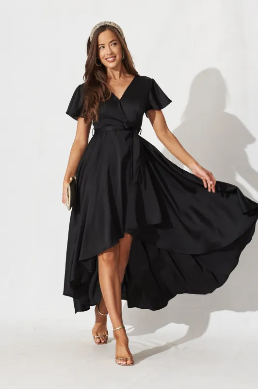 Marilou Maxi Dress In Black Satin sold by St Frock