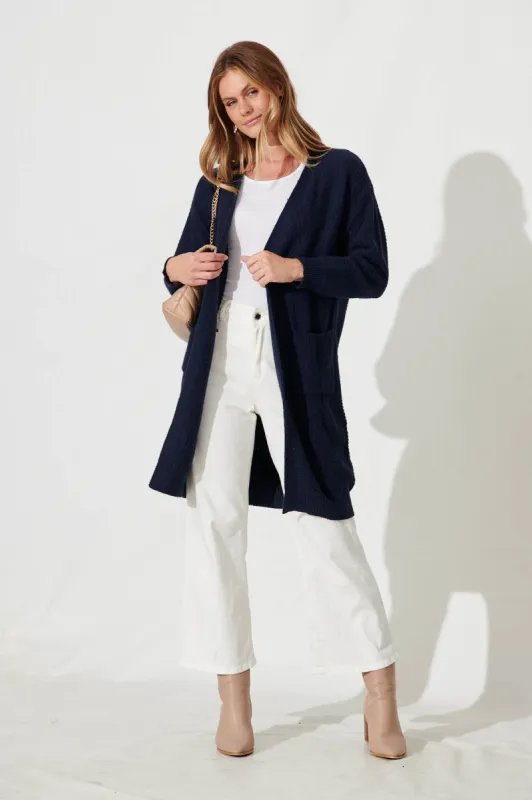 Arvon Knit Cardigan In Navy Wool Blend sold by St Frock