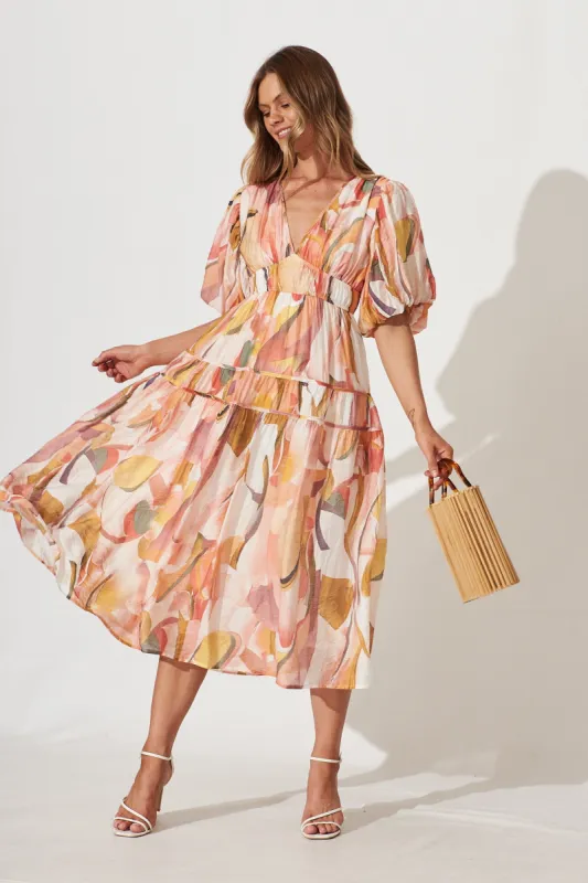 Amalie Midi Dress In White With Multi Floral sold by St Frock