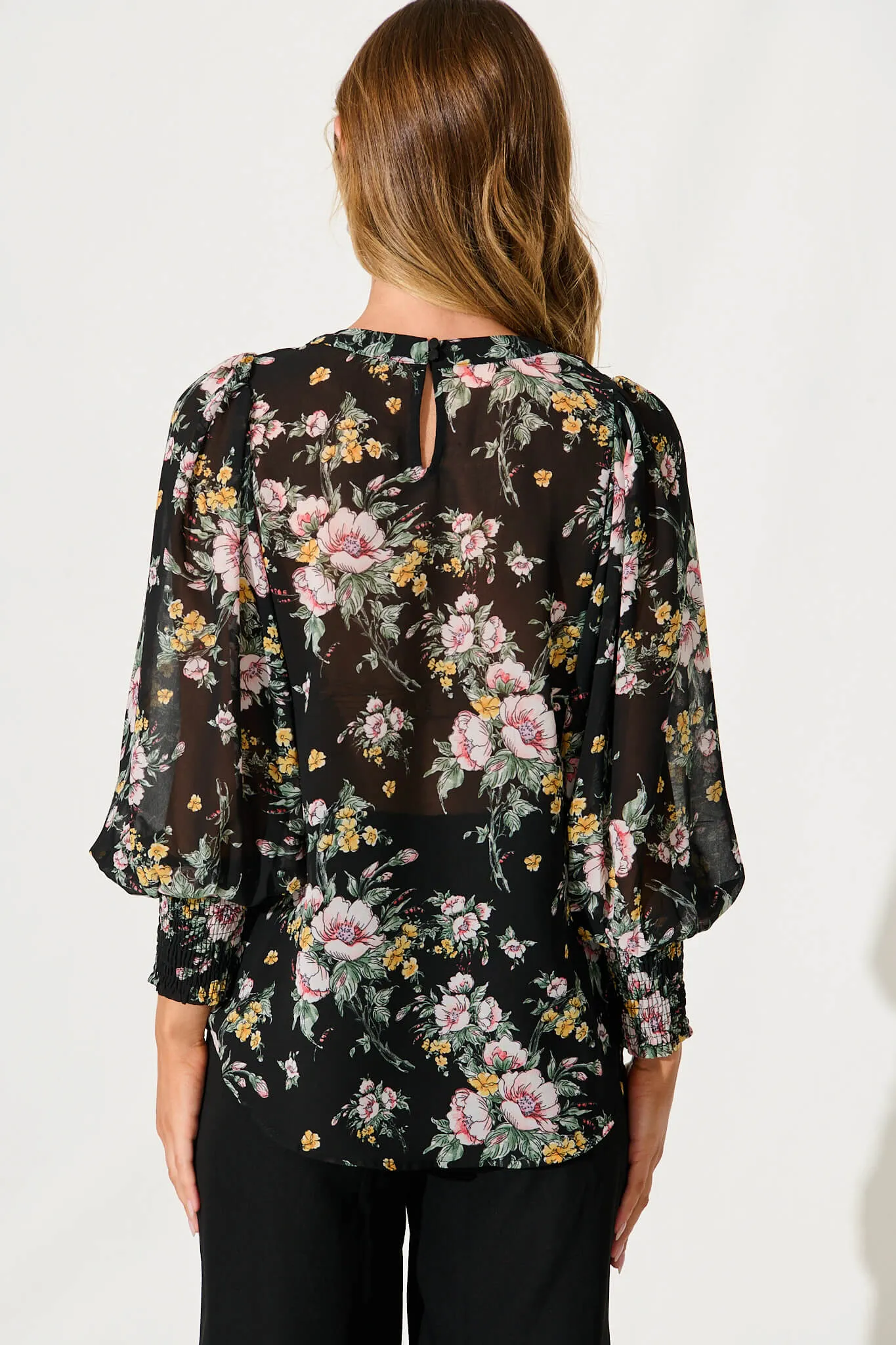 Jonisa Top In Black With Multi Floral Chiffon sold by St Frock product image thumbnail 3