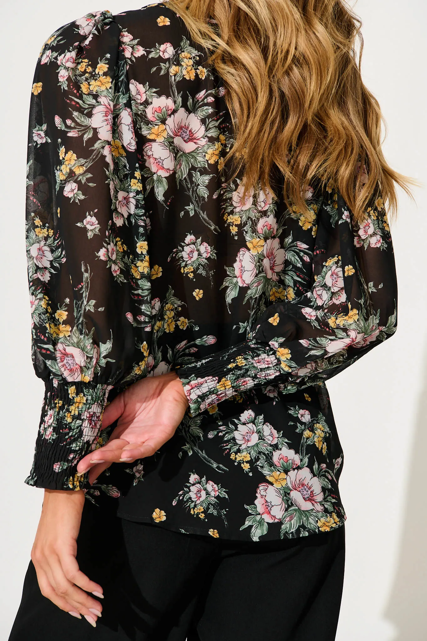 Jonisa Top In Black With Multi Floral Chiffon sold by St Frock product image thumbnail 5