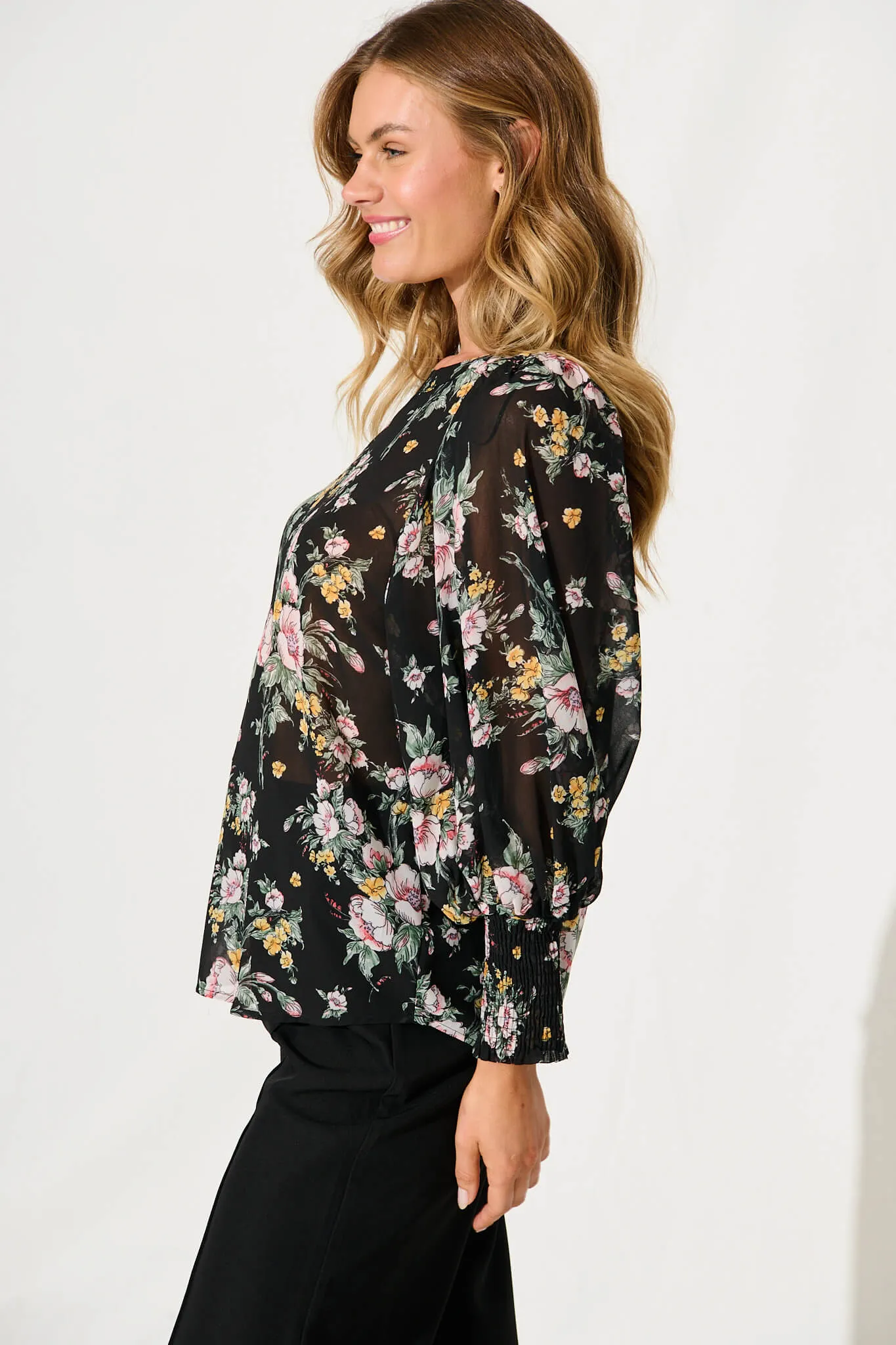 Jonisa Top In Black With Multi Floral Chiffon sold by St Frock product image thumbnail 2