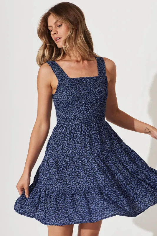 Cove Sundress In Navy Ditsy Floral sold by St Frock