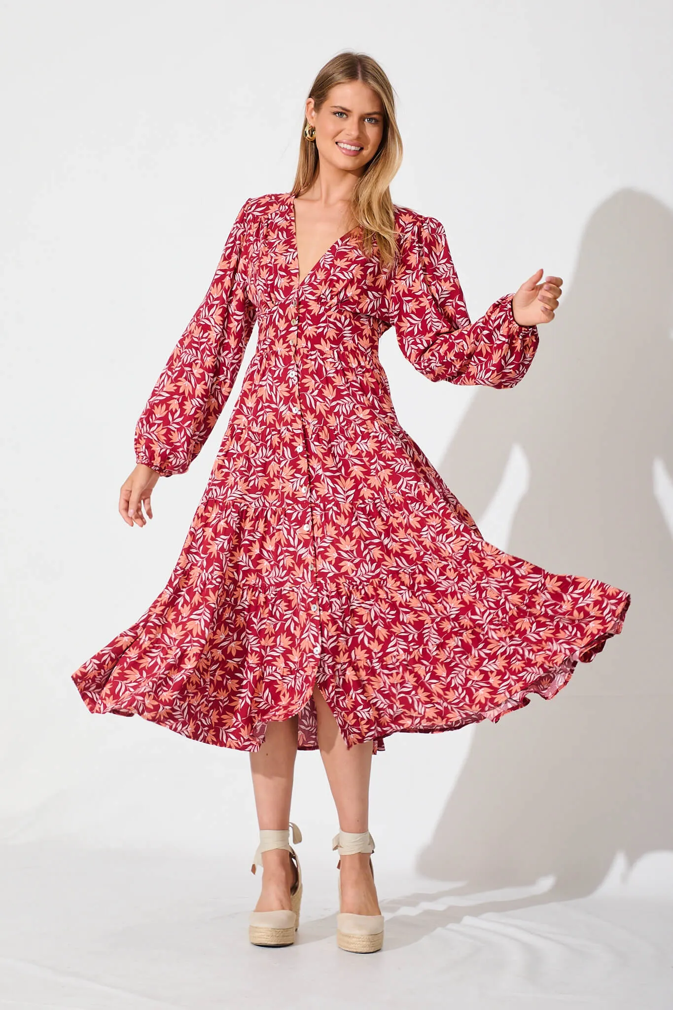 Modical Midi Dress In Rust With Multi Floral Print sold by St Frock