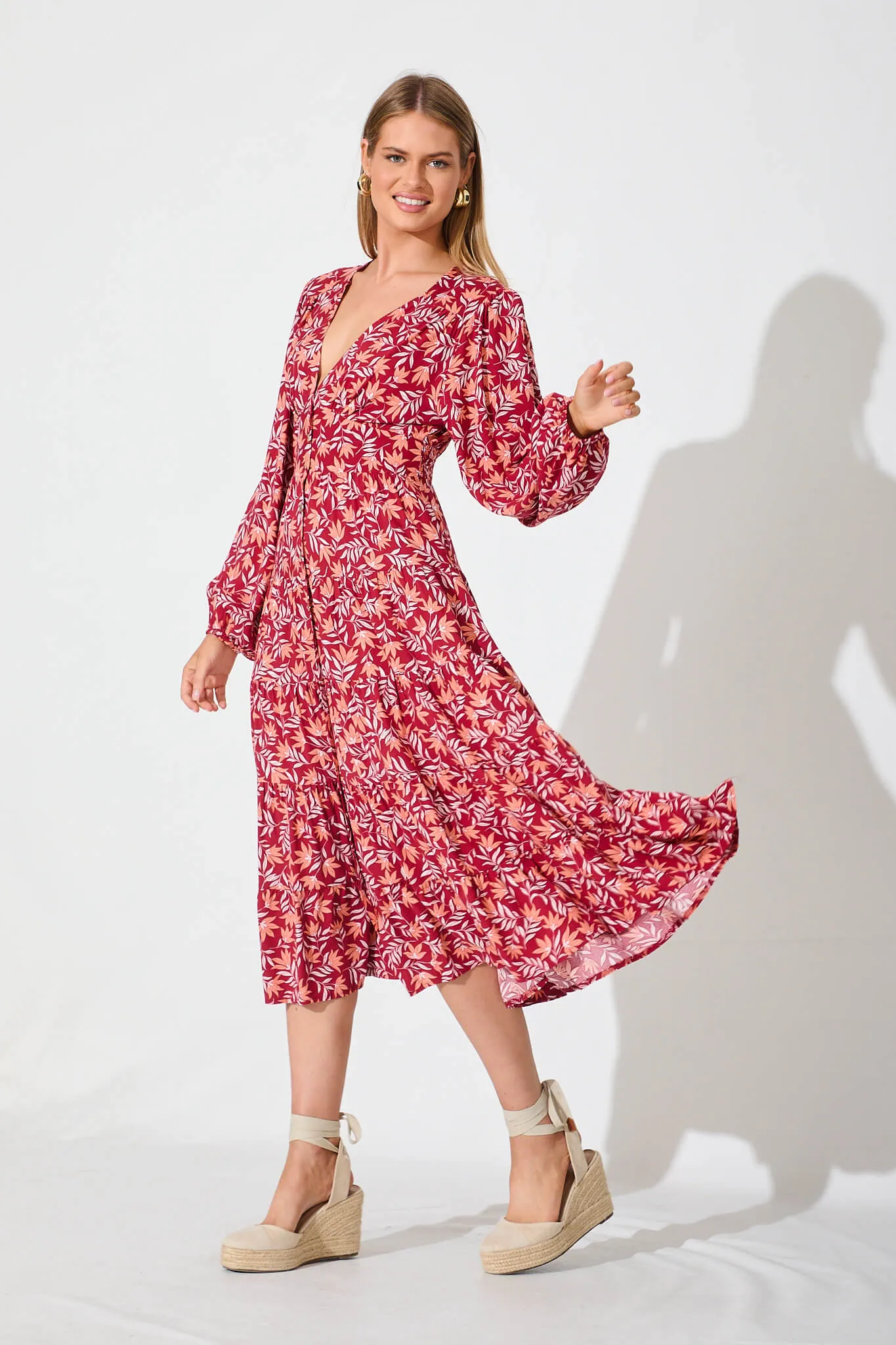 Modical Midi Dress In Rust With Multi Floral Print sold by St Frock product image thumbnail 3