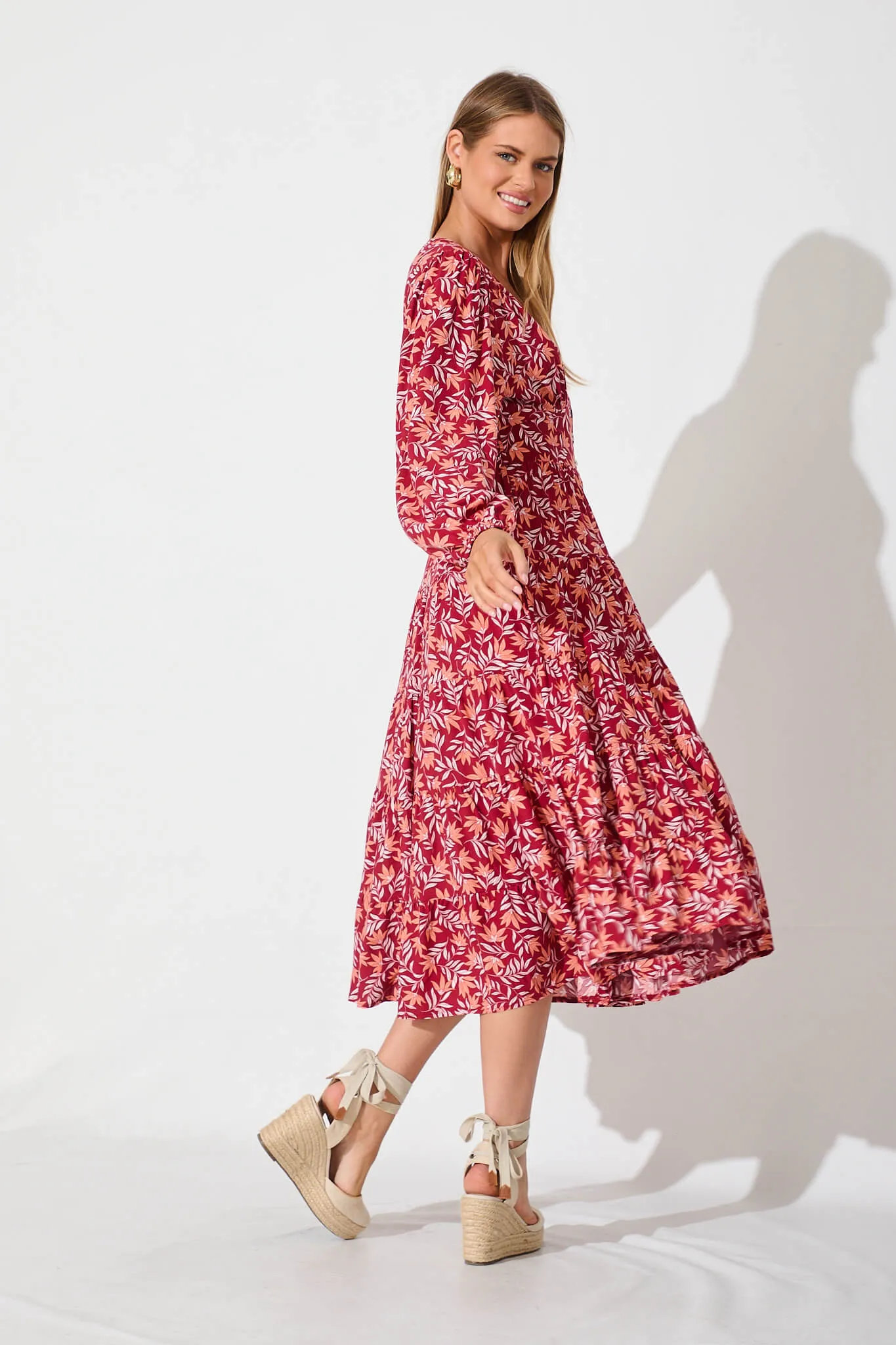 Modical Midi Dress In Rust With Multi Floral Print sold by St Frock product image thumbnail 4