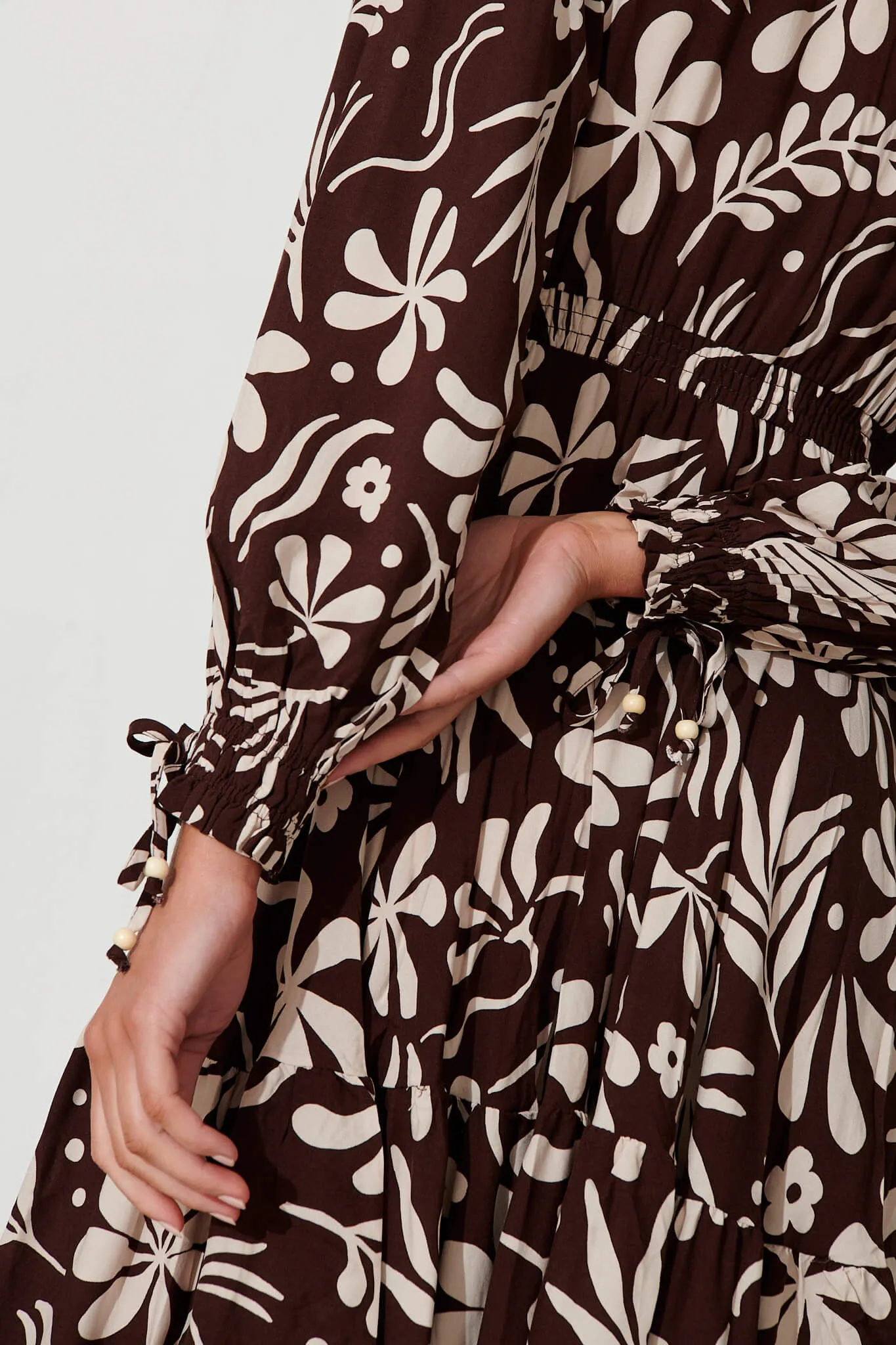 Point Midi Dress In Chocolate With Cream Floral sold by St Frock product image thumbnail 5