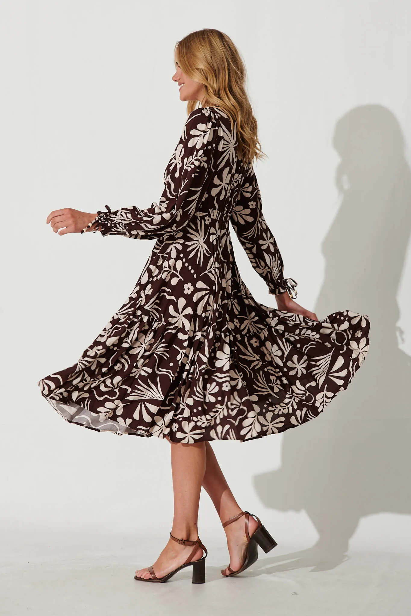 Point Midi Dress In Chocolate With Cream Floral sold by St Frock product image thumbnail 3