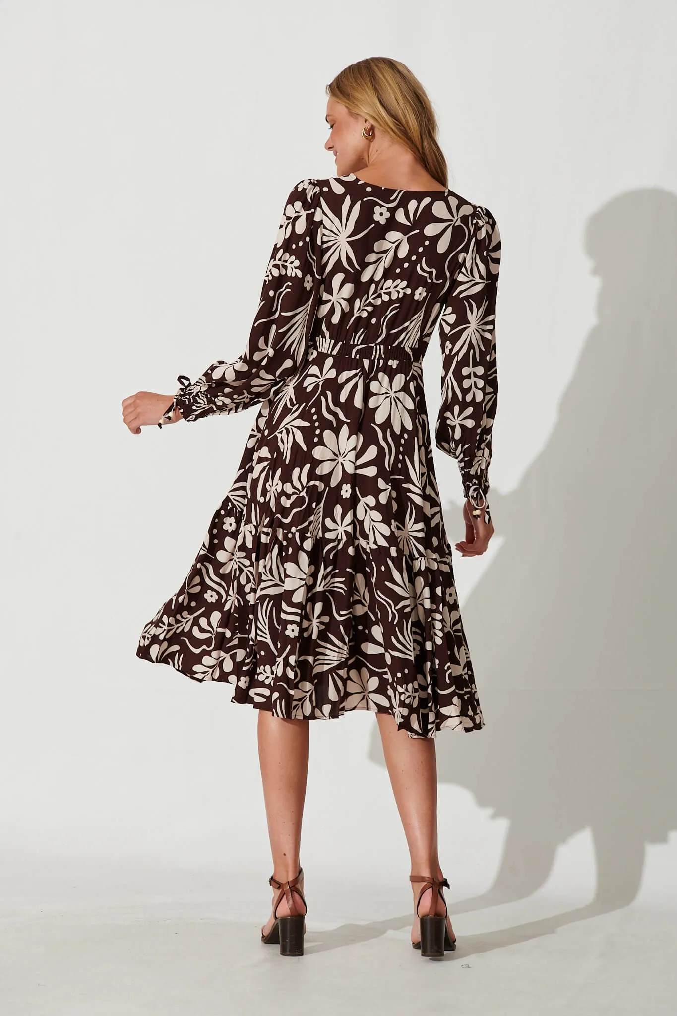 Point Midi Dress In Chocolate With Cream Floral sold by St Frock product image thumbnail 4