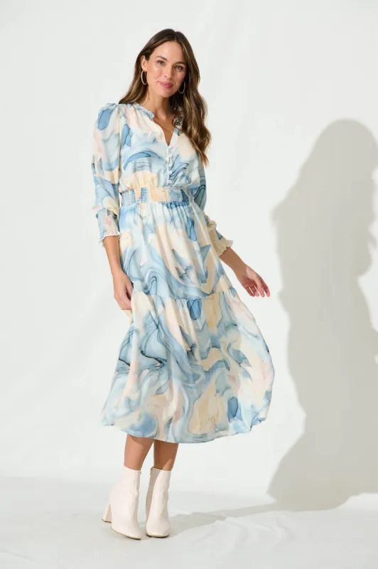 Hamilton Maxi Dress In Blue Watercolour Chiffon sold by St Frock