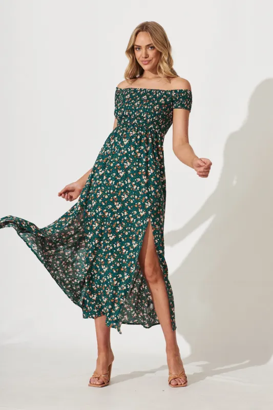 Under The Sun Maxi Dress In Teal With Multi Floral Print sold by St Frock