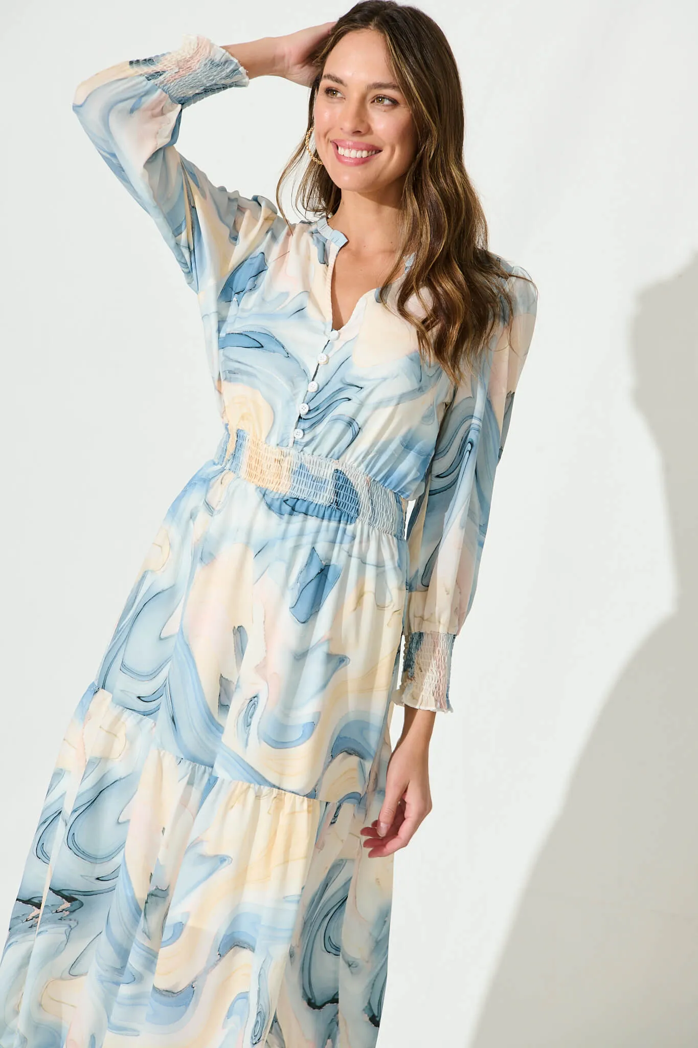 Hamilton Maxi Dress In Blue Watercolour Chiffon sold by St Frock product image thumbnail 2