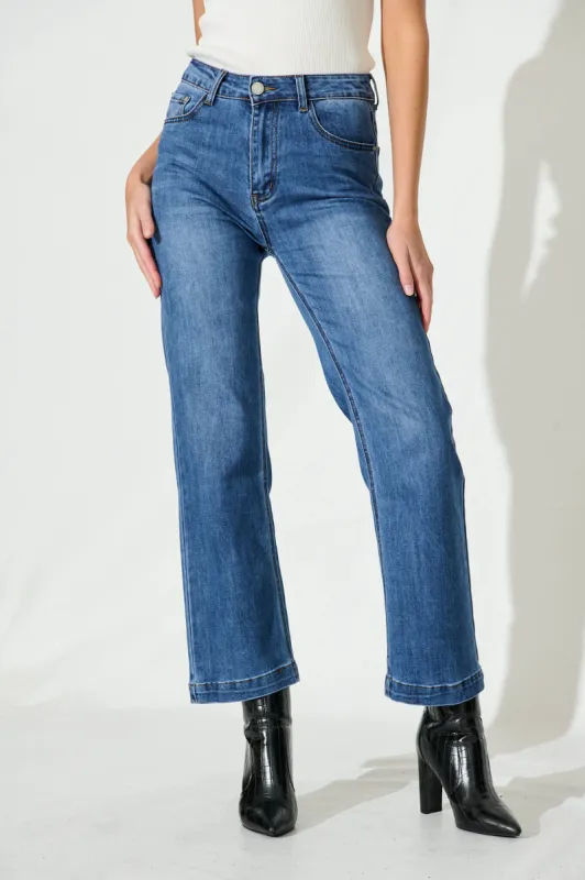 Newton High Rise Straight Leg Jean In Mid Blue Denim sold by St Frock