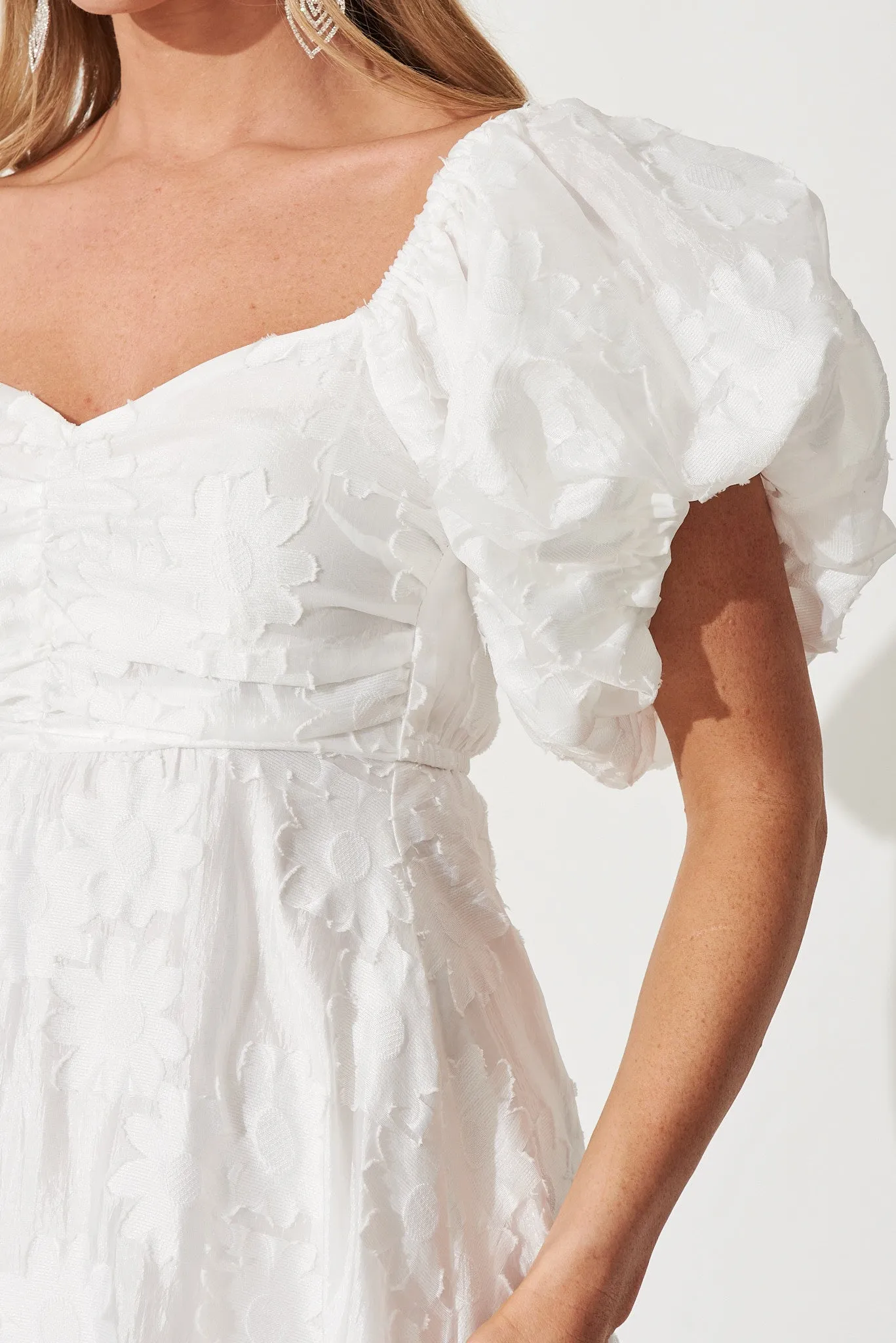 Flora Midi Dress In White Floral Burnout Organza sold by St Frock product image thumbnail 5