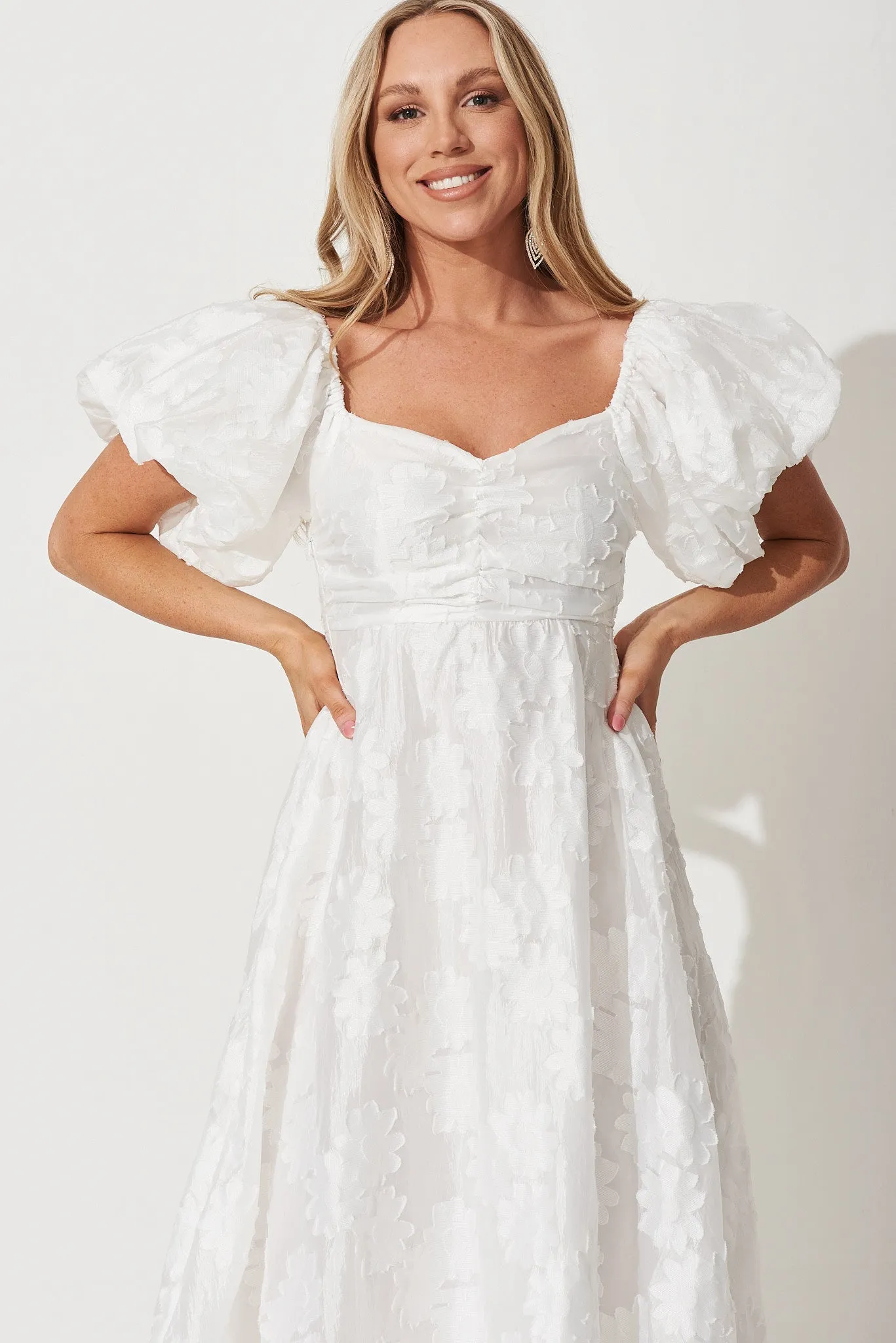 Flora Midi Dress In White Floral Burnout Organza sold by St Frock product image thumbnail 2