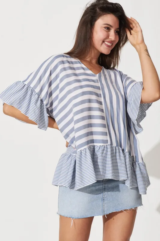 Kendall Top In Blue Stripe sold by St Frock