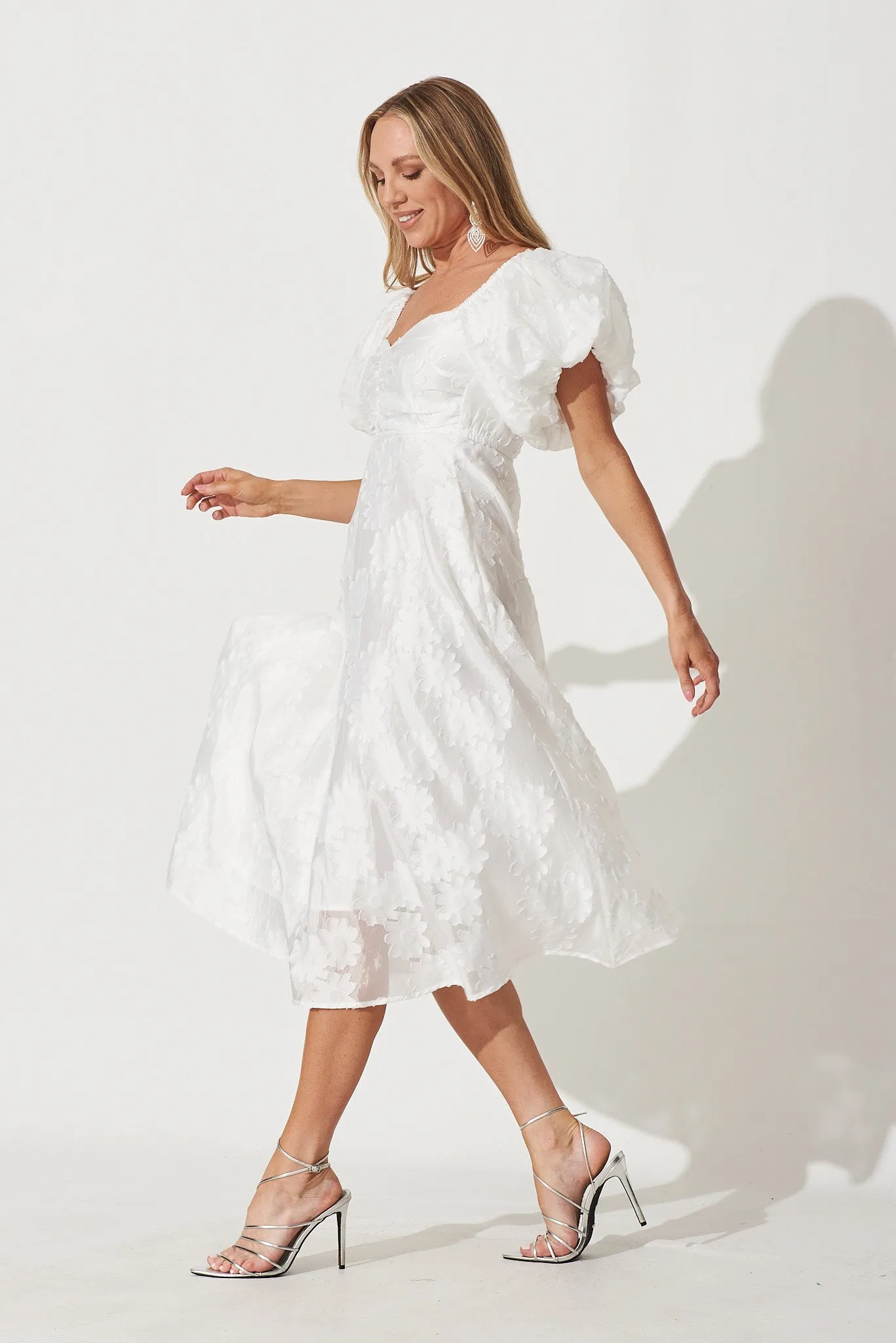 Flora Midi Dress In White Floral Burnout Organza sold by St Frock product image thumbnail 3