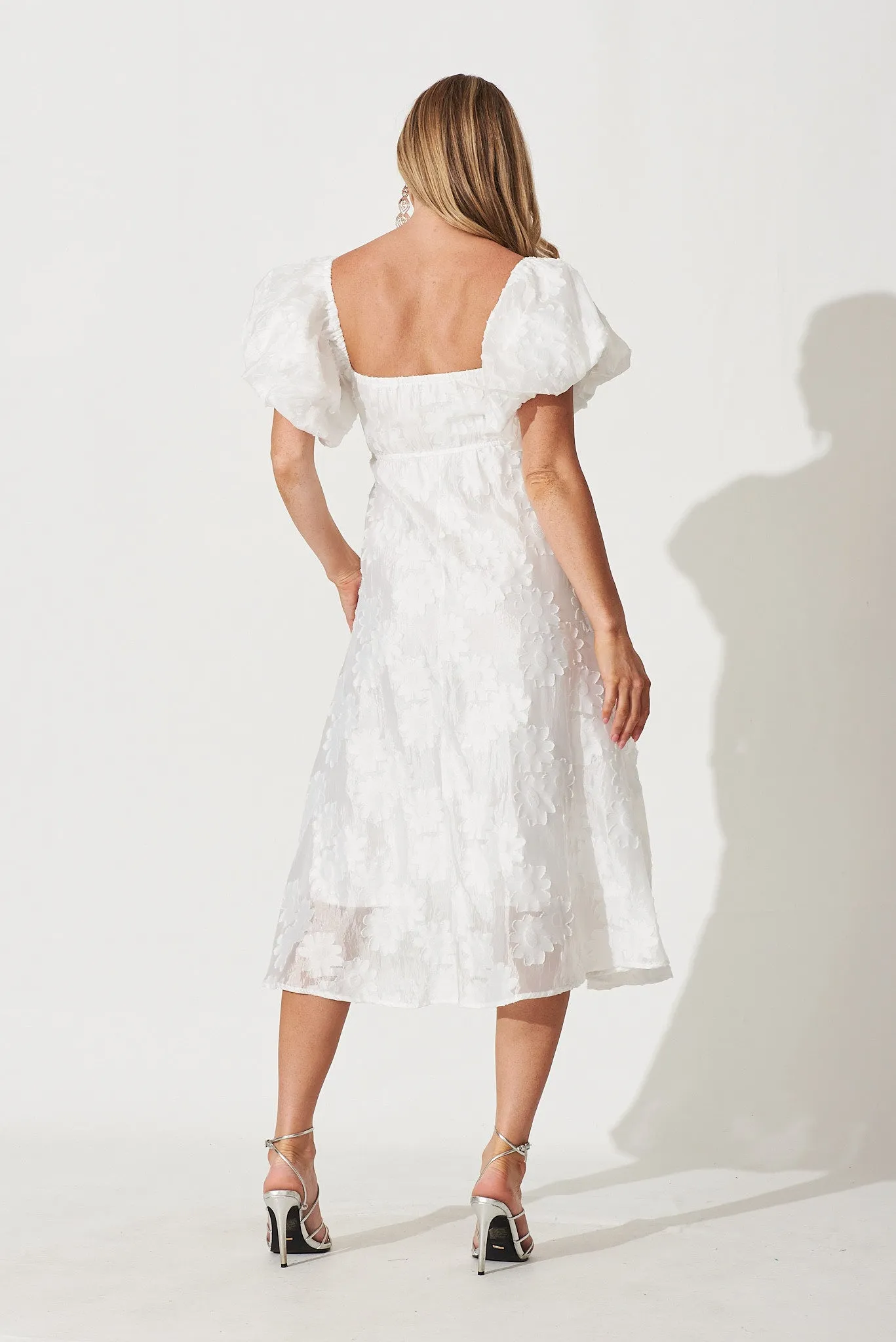 Flora Midi Dress In White Floral Burnout Organza sold by St Frock product image thumbnail 4