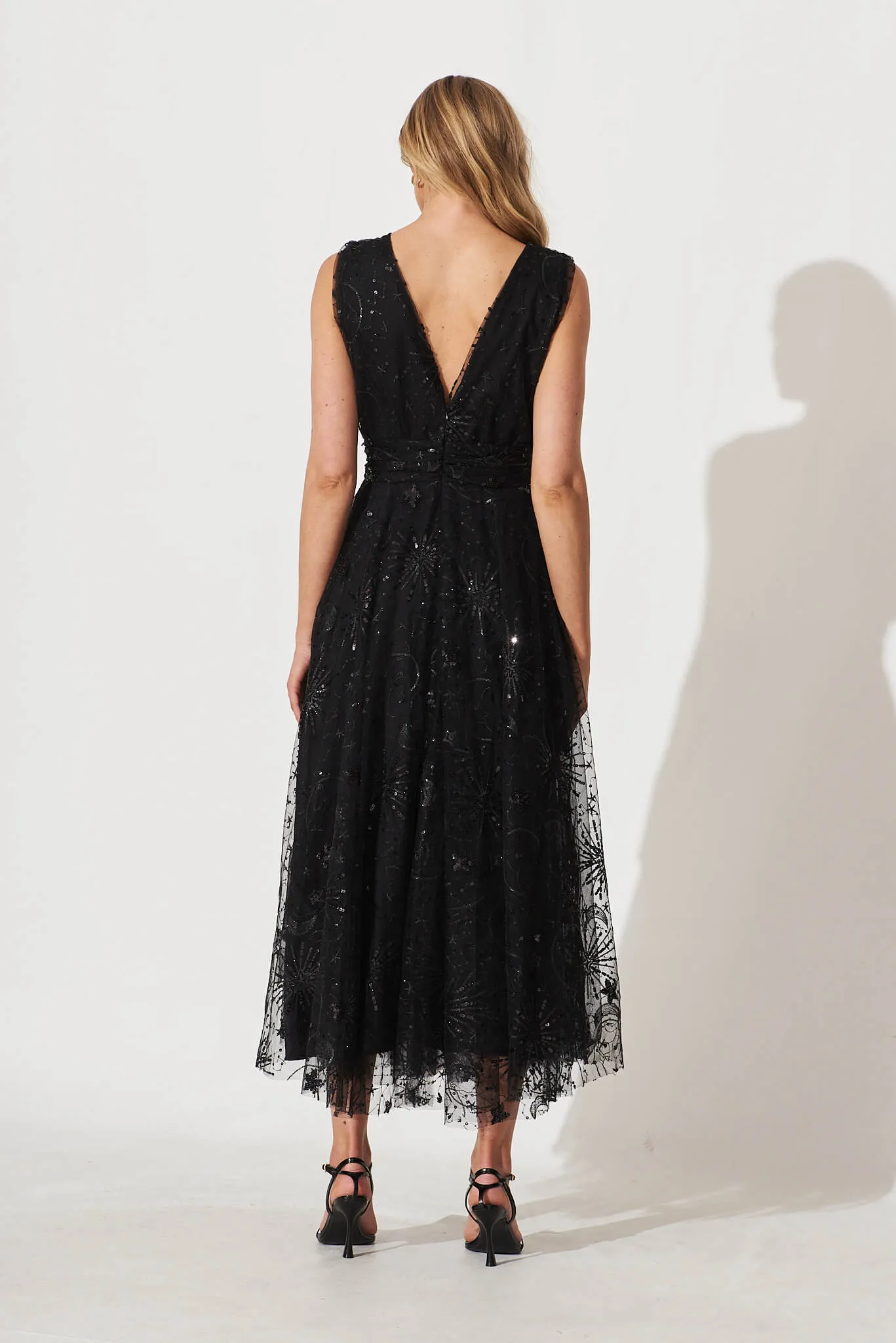 Dazzle Maxi Dress In Black Sequin Tulle sold by St Frock product image thumbnail 4
