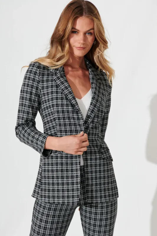 Workflow Stretch Blazer In Black Check sold by St Frock
