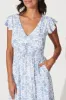 Kona Midi Dress In White With Blue Floral Print sold by St Frock