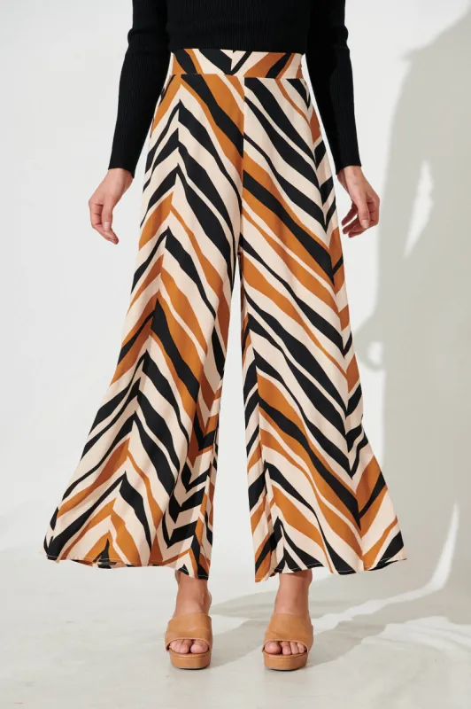 Theron Pant In Beige With Brown Zig Zag Print sold by St Frock