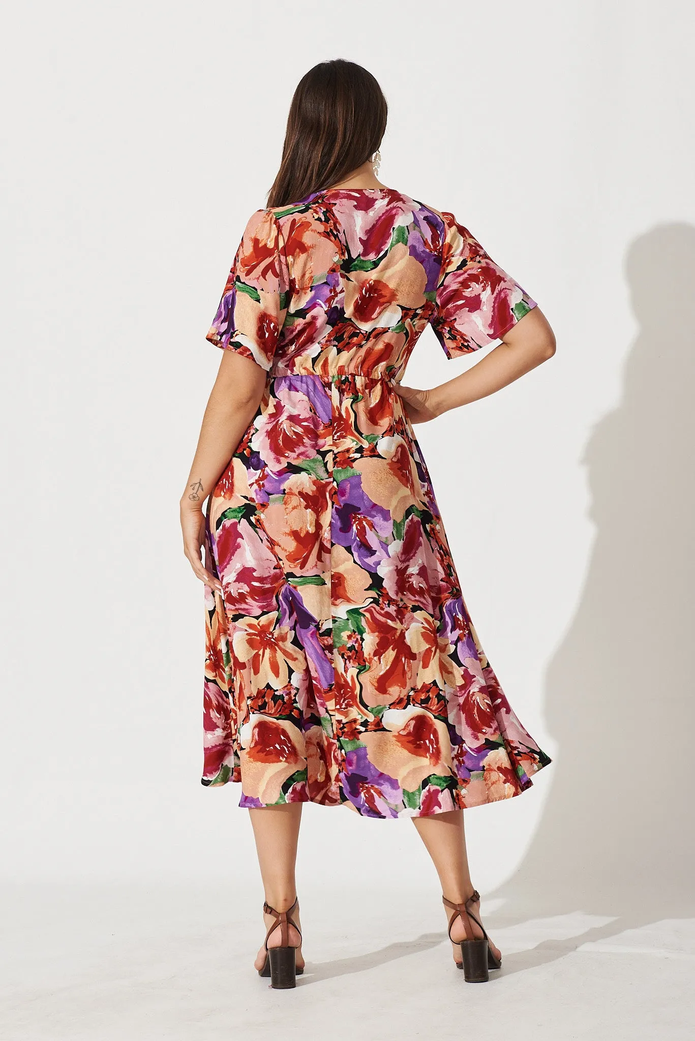 Melody Midi Dress In Pink With Purple Multi Floral sold by St Frock product image thumbnail 4