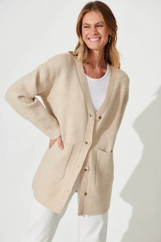 Alpine Knit Cardigan In Beige Wool Blend sold by St Frock