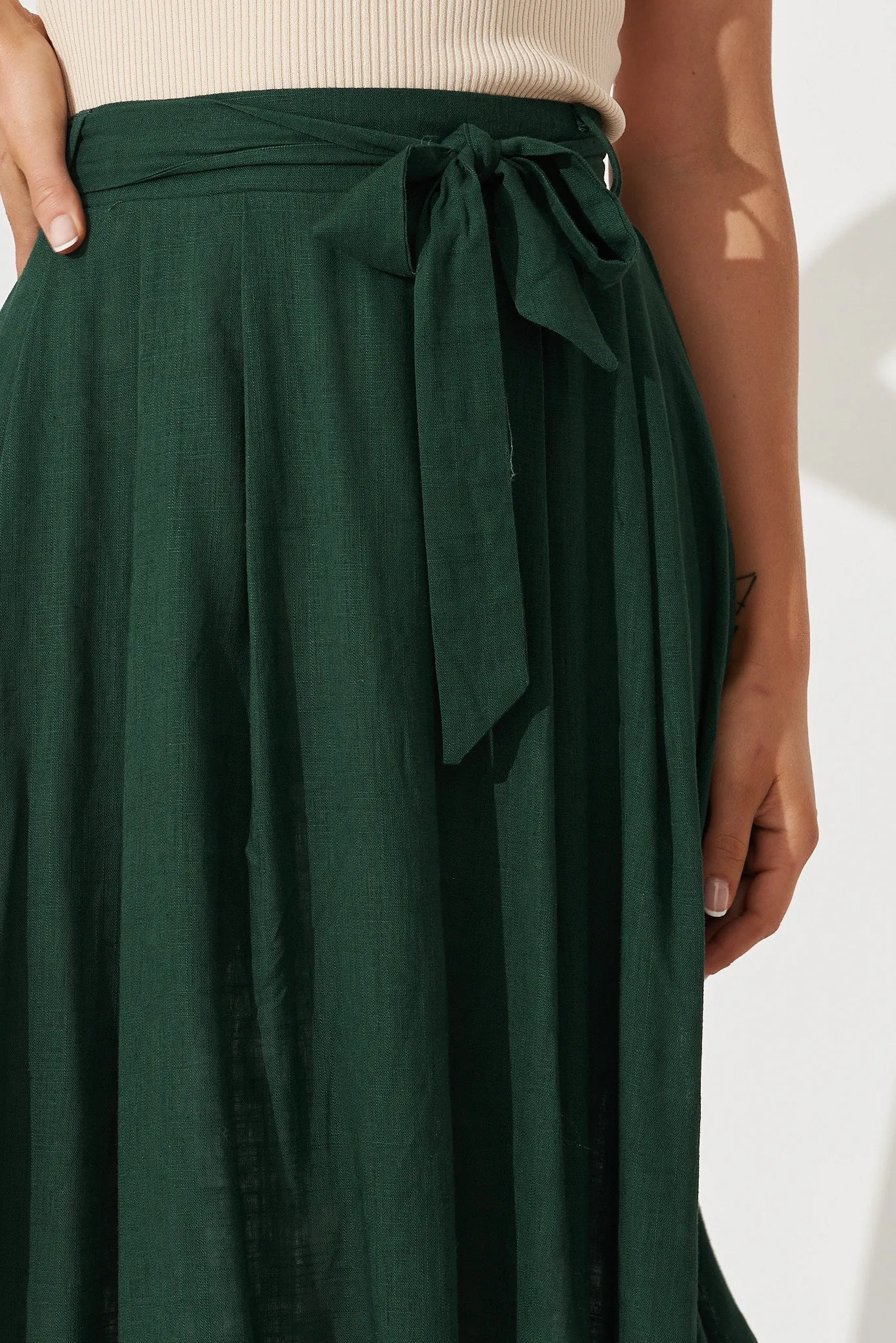 Bailey Midi Skirt In Emerald Linen sold by St Frock product image thumbnail 5