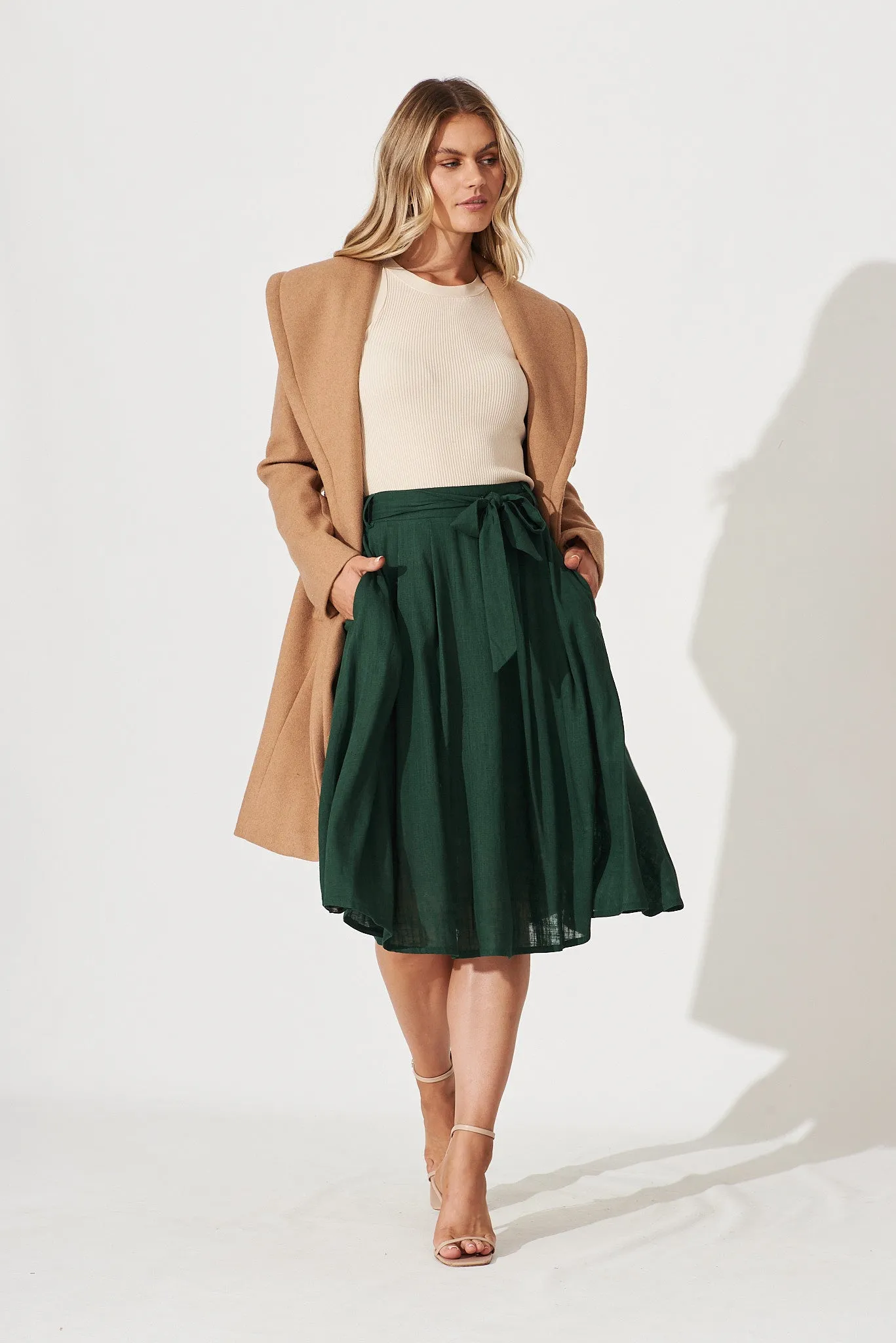 Bailey Midi Skirt In Emerald Linen sold by St Frock product image thumbnail 2