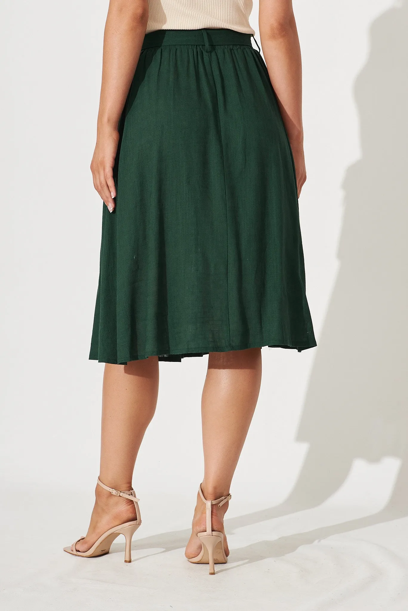 Bailey Midi Skirt In Emerald Linen sold by St Frock product image thumbnail 4