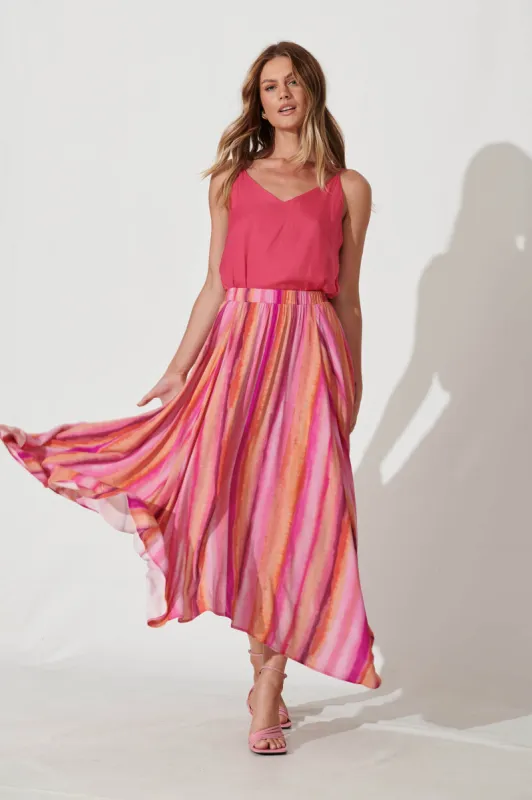 Lorenzo Maxi Skirt In Pink With Orange Stripe sold by St Frock