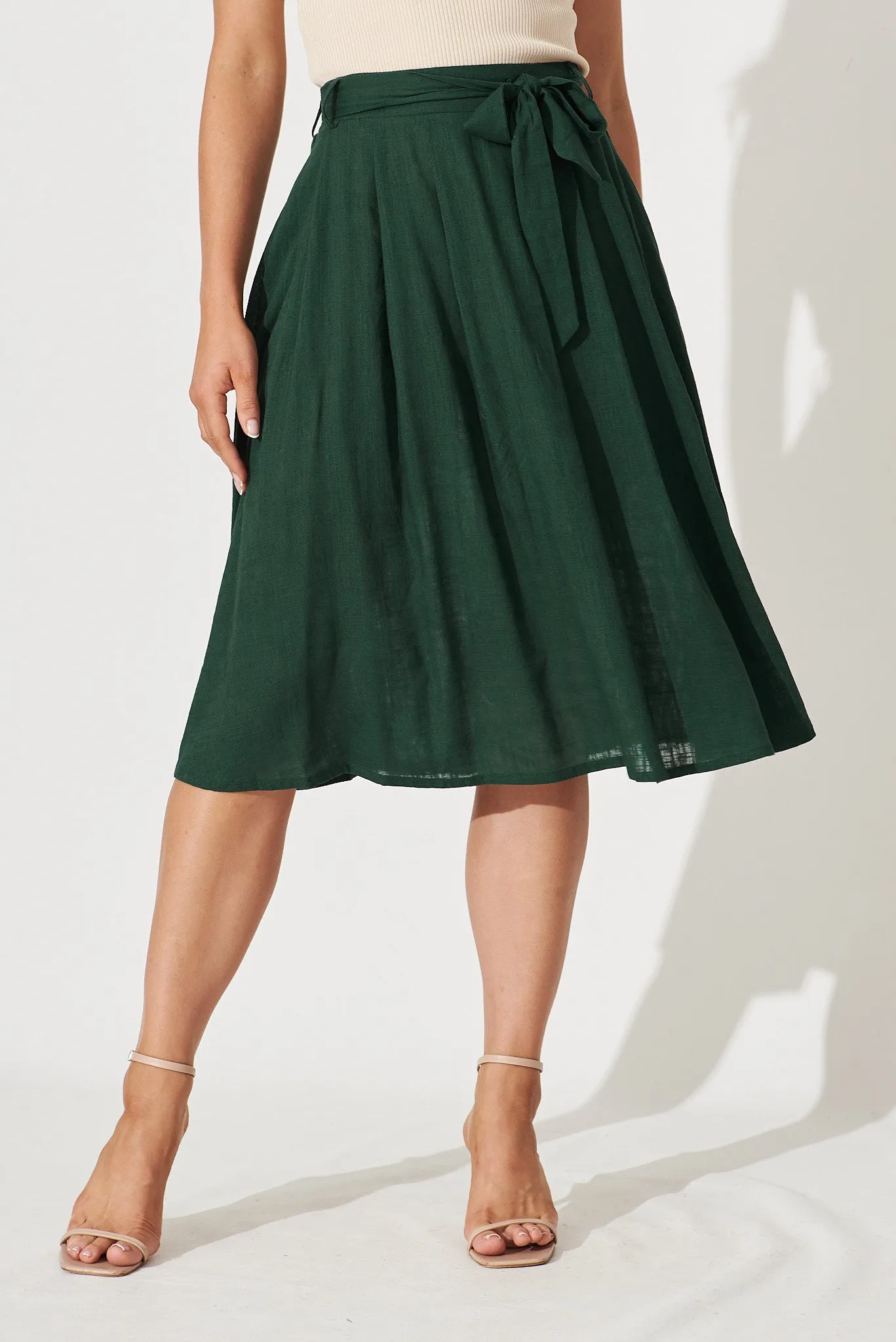 Bailey Midi Skirt In Emerald Linen sold by St Frock